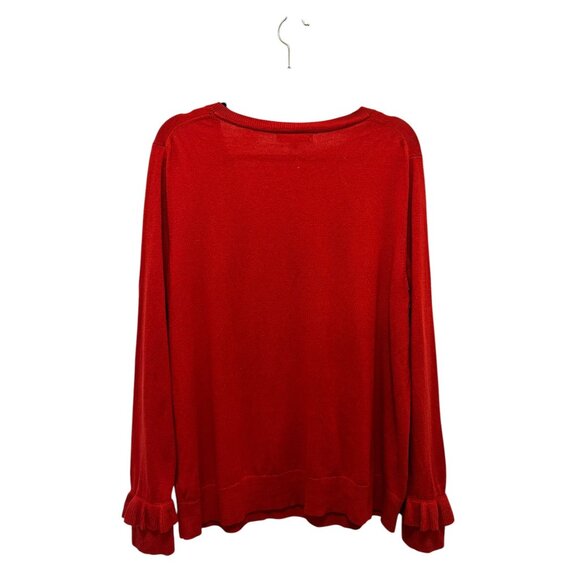 Banana Republic Womens Red V-Neck Sweater With Ruffle Cuffs Size L - Picture 5 of 5
